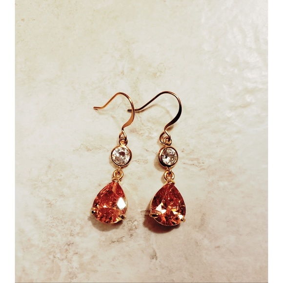 Peach Crystal and CZ Necklace and Earring Set - Picture 4 of 8